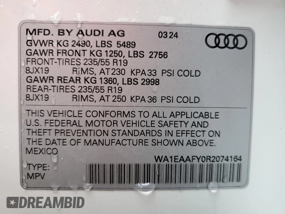 2024 Audi Q5 S line Premium Plus z VIN WA1EAAFY0R2074164, wystawiony jako Copart lot #51284815 z przebiegiem 1 324 mil mil oraz Szkoda całkowita • Salvage title. Historia ofert i sprzedaży dostępna na DreamBid. Obrazek 14.