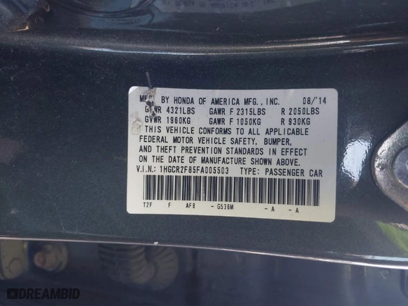 2015 Honda Accord Sedan EX-L with VIN 1HGCR2F85FA005503, listed as a IAAI auction lot 41792284 with 144,404 mi miles. Bid and sale history available at carsss.com. Image 9.