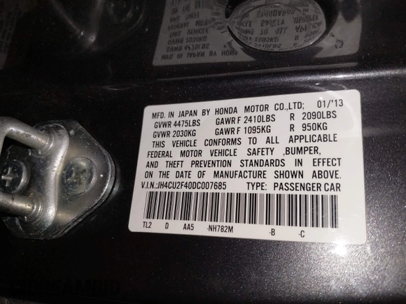2013 Acura TSX z VIN JH4CU2F40DC007685, wystawiony jako IAAI lot #41603251 z przebiegiem 94 769 mil mil oraz . Historia ofert i sprzedaży dostępna na DreamBid. Obrazek 9.