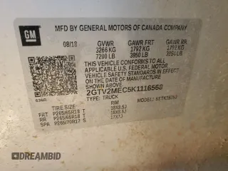 2019 GMC Sierra 1500 Limited SLE with VIN 2GTV2MEC5K1116568, listed as a Copart auction lot 82680944 with 121,100 mi miles and Salvage Title. Bid and sale history available at carsss.com. Image 14.
