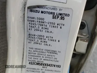 1995 Isuzu Rodeo с VIN 4S2CM58VXS4374193, выставлен на аукционе Copart как лот 54189275 с пробегом 164 756 миль миль и Списание • Salvage title. История ставок и продаж доступна на DreamBid. Изображение 12.