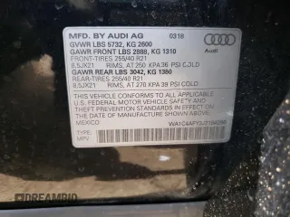2018 Audi SQ5 Prestige with VIN WA1C4AFY3J2154299, listed as a Copart auction lot 58301164 with 74,770 mi miles and Salvage Title. Bid and sale history available at DreamBid. Image 13.