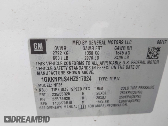 2017 GMC Acadia Denali with VIN 1GKKNPLS4HZ317324, listed as a IAAI auction lot 42274798 with 128,081 mi miles and . Bid and sale history available at DreamBid. Image 9.