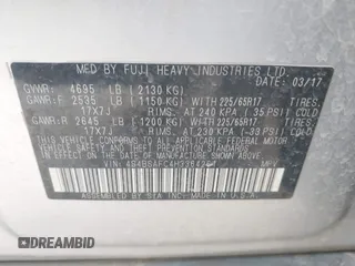 2017 Subaru Outback Premium with VIN 4S4BSAFC4H3364261, listed as a IAAI auction lot 42407316 with 95,287 mi miles and . Bid and sale history available at DreamBid. Image 9.