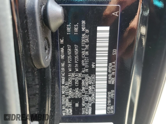 2023 Toyota Sienna LE with VIN 5TDKRKEC3PS153363, listed as a Copart auction lot 61843745 with 36,575 mi miles and Salvage title. Bid and sale history available at DreamBid. Image 13.