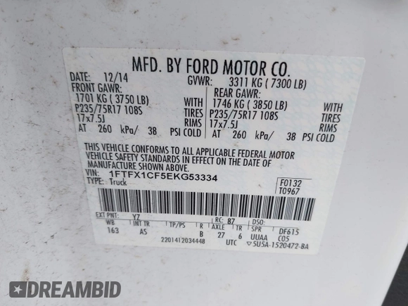 2014 Ford F-150 XL z VIN 1FTFX1CF5EKG53334, wystawiony jako IAAI lot #42278412 z przebiegiem 172 450 mil mil oraz . Historia ofert i sprzedaży dostępna na DreamBid. Obrazek 9.