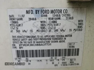 2008 Ford Edge SEL z VIN 2FMDK38C08BA37731, wystawiony jako Copart lot #55872035 z przebiegiem 196 943 mil mil oraz Szkoda całkowita • Salvage title. Historia ofert i sprzedaży dostępna na DreamBid. Obrazek 14.