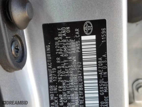2020 Toyota Avalon XSE with VIN 4T1EZ1FB6LU047262, listed as a Copart auction lot 82857524 with 66,888 mi miles and Salvage Title. Bid and sale history available at carsss.com. Image 14.