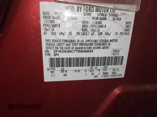 2007 Ford Edge SEL PLUS with VIN 2FMDK49C77BB48845, listed as a IAAI auction lot 41686491 with 193,857 mi miles. Bid and sale history available at carsss.com. Image 9.