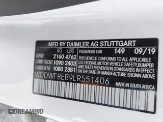 2020 Mercedes-Benz C 300 with VIN WDDWF8EB9LR551406, listed as a IAAI auction lot 41958407 with 61,663 mi miles and . Bid and sale history available at DreamBid. Image 9.