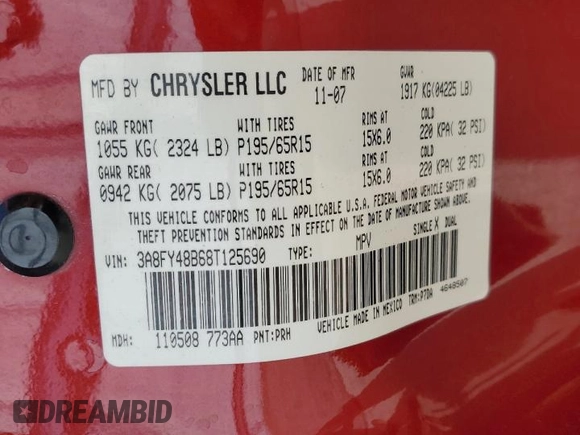 2008 Chrysler PT Cruiser with VIN 3A8FY48B68T125690, listed as a Copart auction lot 72738244 with 193,444 mi miles and Salvage Title. Bid and sale history available at carsss.com. Image 12.