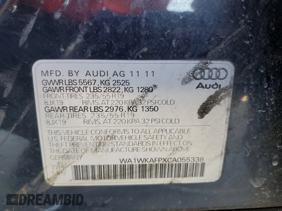 2012 Audi Q5 Prestige with VIN WA1WKAFPXCA055336, listed as a Copart auction lot 52817535 with 133,084 mi miles and Clean title. Bid and sale history available at DreamBid. Image 13.