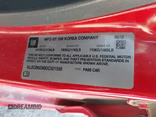2013 Chevrolet Spark LS with VIN KL8CB6S99DC501598, listed as a IAAI auction lot 41776616 with 206,229 mi miles. Bid and sale history available at carsss.com. Image 9.