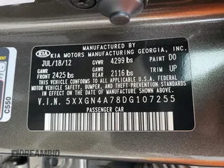 2013 Kia Optima EX with VIN 5XXGN4A78DG107255, listed as a Copart auction lot 61015475 with 168,006 mi miles and Salvage title. Bid and sale history available at DreamBid. Image 12.