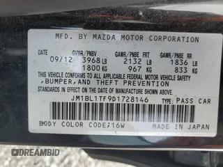 2013 Mazda 3 i SV with VIN JM1BL1TF9D1728146, listed as a Copart auction lot 79329334 with 185,761 mi miles and Clean title. Bid and sale history available at DreamBid. Image 12.
