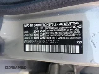2003 Mercedes-Benz C with VIN WDBRF65JX3F410427, listed as a Copart auction lot 45677345 with Not provided miles and Salvage title. Bid and sale history available at DreamBid. Image 12.