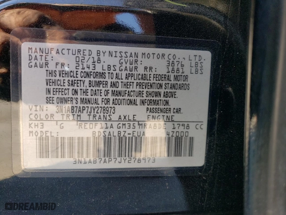 2018 Nissan Sentra S with VIN 3N1AB7AP7JY278973, listed as a Copart auction lot 47173205 with 90,872 mi miles and Salvage Title. Bid and sale history available at carsss.com. Image 15.