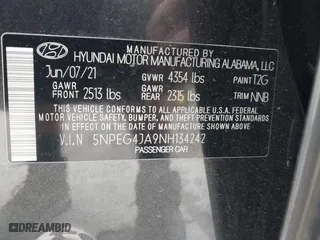 2022 Hyundai Sonata SE with VIN 5NPEG4JA9NH134242, listed as a IAAI auction lot 41972212 with 118,336 mi miles. Bid and sale history available at carsss.com. Image 9.