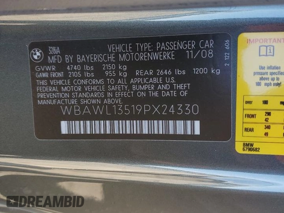 2009 BMW 3 Series 328i z VIN WBAWL13519PX24330, wystawiony jako Copart lot #45182135 z przebiegiem 63 074 mil mil oraz Szkoda całkowita • Salvage title. Historia ofert i sprzedaży dostępna na DreamBid. Obrazek 15.