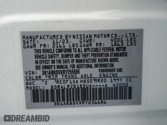 2024 Nissan Sentra SR with VIN 3N1AB8DVXRY256686, listed as a Copart auction lot 50665105 with 29,017 mi miles and Salvage Title. Bid and sale history available at carsss.com. Image 12.