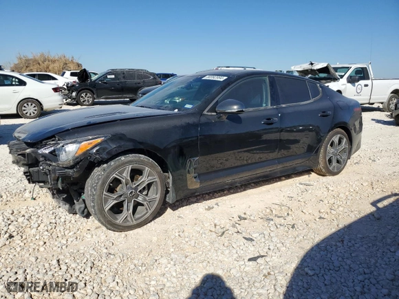 2020 Kia Stinger GT-Line with VIN KNAE15LA8L6073328, listed as a Copart auction lot 80392994 with 52,767 mi miles and Salvage Title. Bid and sale history available at carsss.com. Image 1.