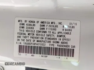 2015 Acura TLX V6 Tech with VIN 19UUB2F56FA015522, listed as a IAAI auction lot 42185190 with 116,965 mi miles. Bid and sale history available at carsss.com. Image 9.