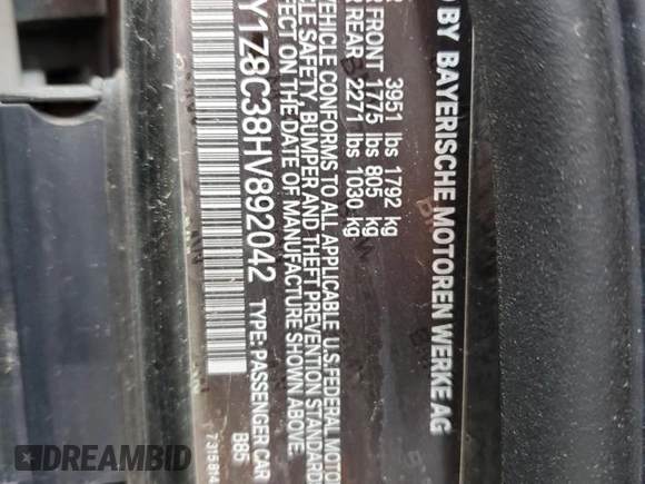 2017 BMW i3 z VIN WBY1Z8C38HV892042, wystawiony jako Copart lot #52039315 z przebiegiem 73 573 mil mil oraz Szkody całkowita. Historia ofert i sprzedaży dostępna na DreamBid. Obrazek 12.