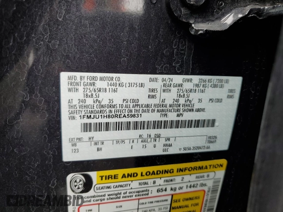 2024 Ford Expedition XLT with VIN 1FMJU1H80REA59831, listed as a Copart auction lot 63849455 with 26,936 mi miles and Salvage title. Bid and sale history available at DreamBid. Image 13.
