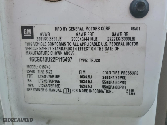2002 Chevrolet Silverado 1500HD LS with VIN 1GCGC13U22F115497, listed as a Copart auction lot 66585824 with 211,687 mi miles and Salvage Title. Bid and sale history available at carsss.com. Image 14.