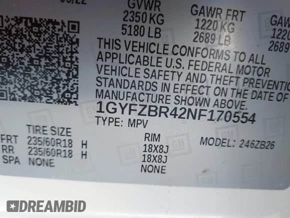 2022 Cadillac XT4 AWD Luxury with VIN 1GYFZBR42NF170554, listed as a IAAI auction lot 41409705 with 38,727 mi miles and . Bid and sale history available at carsss.com. Image 9.