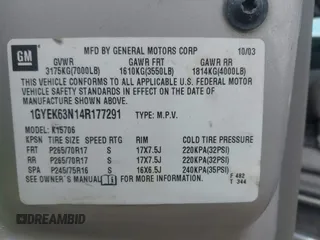 2004 Cadillac Escalade z VIN 1GYEK63N14R177291, wystawiony jako IAAI lot #42263535 z przebiegiem 170 550 mil mil oraz . Historia ofert i sprzedaży dostępna na DreamBid. Obrazek 9.