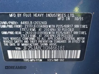 2016 Subaru Forester 2.5i with VIN JF2SJABC1GH466181, listed as a IAAI auction lot 42092643 with 108,779 mi miles. Bid and sale history available at carsss.com. Image 9.