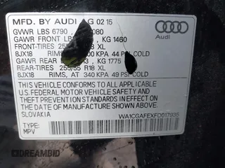 2015 Audi Q7 Premium with VIN WA1CGAFEXFD017935, listed as a IAAI auction lot 42549490 with 170,271 mi miles and . Bid and sale history available at DreamBid. Image 9.