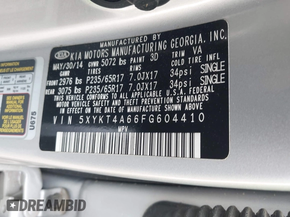 2015 Kia Sorento LX with VIN 5XYKT4A66FG604410, listed as a IAAI auction lot 42012639 with 80,765 mi miles. Bid and sale history available at carsss.com. Image 9.