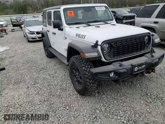 2024 Jeep Wrangler Willys with VIN 1C4PJXDG5RW350147, listed as a Copart auction lot 50164515 with 2,394 mi miles and Salvage title. Bid and sale history available at DreamBid. Image 12.