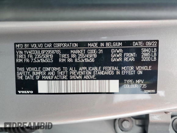 2023 Volvo XC40 Plus с VIN YV4ED3UL6P2958765, выставлен на аукционе Copart как лот 88494105 с пробегом 38 098 миль миль и Списание • Salvage title. История ставок и продаж доступна на DreamBid. Изображение 13.