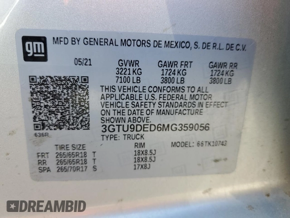 2021 GMC Sierra 1500 SLT z VIN 3GTU9DED6MG359056, wystawiony jako Copart lot #52567235 z przebiegiem 102 161 mil mil oraz Szkoda całkowita • Salvage title. Historia ofert i sprzedaży dostępna na DreamBid. Obrazek 12.