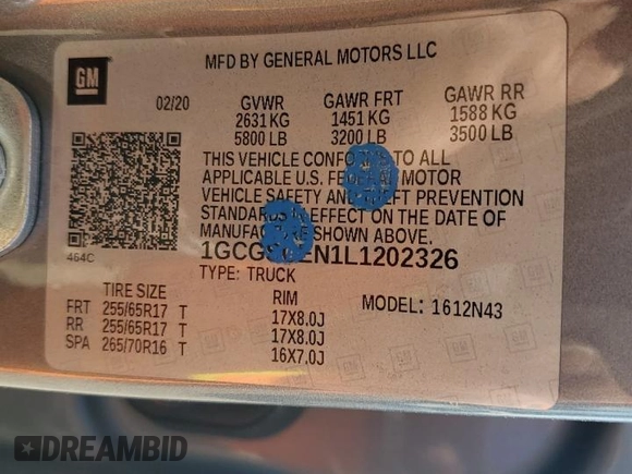 2020 Chevrolet Colorado 2WD LT с VIN 1GCGSCEN1L1202326, выставлен на аукционе Copart как лот 52389305 с пробегом 87 306 миль миль и Списание • Salvage title. История ставок и продаж доступна на DreamBid. Изображение 12.