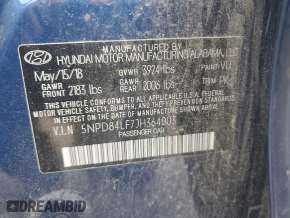 2018 Hyundai Elantra SEL with VIN 5NPD84LF7JH364003, listed as a Copart auction lot 53973805 with 145,333 mi miles and Clean Title. Bid and sale history available at DreamBid. Image 12.