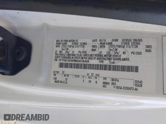 2011 Ford Econoline Cargo Commercial with VIN 1FTNE1EW5BDA16426, listed as a IAAI auction lot 41284515 with 187,970 mi miles and . Bid and sale history available at DreamBid. Image 9.