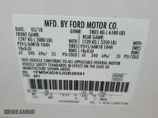 2018 Ford Explorer XLT with VIN 1FM5K8D83JGB28591, listed as a Copart auction lot 52923045 with 57,292 mi miles and Salvage Title. Bid and sale history available at carsss.com. Image 16.