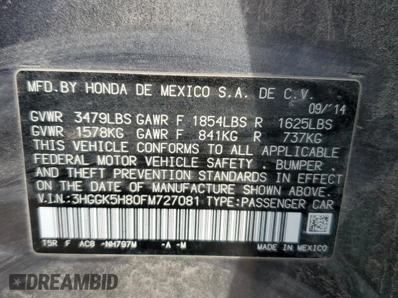 2015 Honda Fit EX-L with VIN 3HGGK5H80FM727081, listed as a Copart auction lot 44983845 with 57,556 mi miles and Clean Title. Bid and sale history available at DreamBid. Image 12.