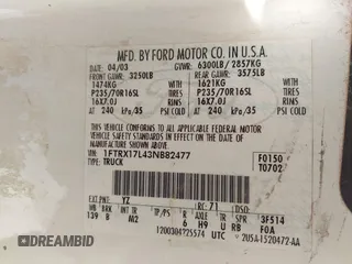 2003 Ford F-150 XL with VIN 1FTRX17L43NB82477, listed as a IAAI auction lot 42427957 with Not provided miles and . Bid and sale history available at DreamBid. Image 9.