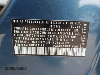 2016 Volkswagen Jetta Sedan 1.4T S with VIN 3VW267AJ3GM306265, listed as a IAAI auction lot 41880787 with 42,253 mi miles. Bid and sale history available at carsss.com. Image 9.