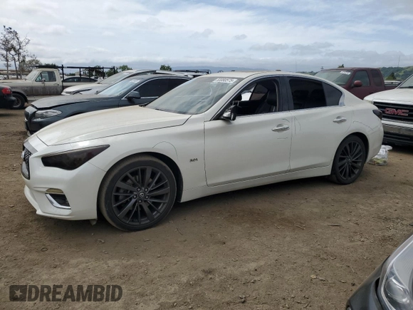 2019 Infiniti Q50 Luxe with VIN JN1EV7AP6KM516986, listed as a Copart auction lot 53080575 with Not provided miles and Salvage title. Bid and sale history available at DreamBid. Image 1.