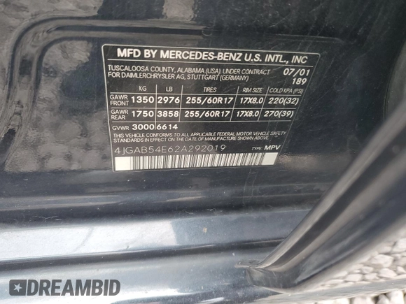 2002 Mercedes-Benz M-Class with VIN 4JGAB54E62A292019, listed as a Copart auction lot 81493604 with 305,098 mi miles and Salvage Title. Bid and sale history available at carsss.com. Image 13.