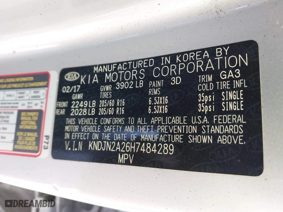 2017 Kia Soul with VIN KNDJN2A26H7484289, listed as a IAAI auction lot 41290574 with 82,860 mi miles. Bid and sale history available at carsss.com. Image 9.