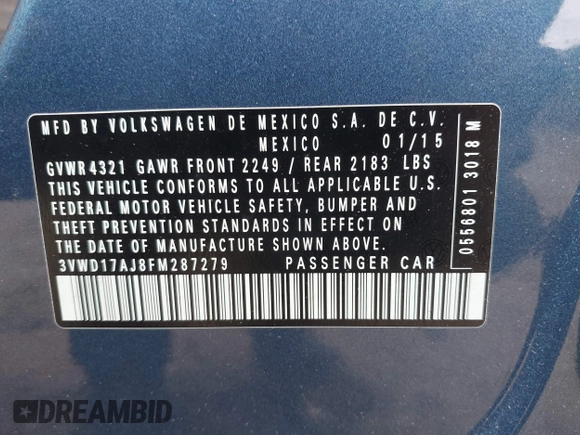 2015 Volkswagen Jetta SE with VIN 3VWD17AJ8FM287279, listed as a IAAI auction lot 42281931 with 140,651 mi miles and . Bid and sale history available at DreamBid. Image 9.