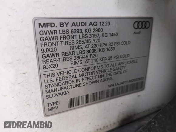 2021 Audi Q7 Premium with VIN WA1AJAF71MD023923, listed as a Copart auction lot 42857925 with 81,346 mi miles and Salvage Title. Bid and sale history available at carsss.com. Image 13.