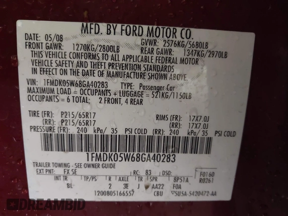 2008 Ford Taurus X SEL с VIN 1FMDK05W68GA40283, выставлен на аукционе IAAI как лот 42372357 с пробегом 114 094 миль миль и . История ставок и продаж доступна на DreamBid. Изображение 9.